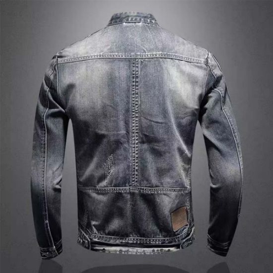 Picture of Fashion men's denim jacket European and American casual retro large size stand collar zipper jacket cycling motorcycle clothing