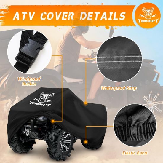 Picture of ATV Cover, Heavy Duty Black Waterproof Oxford Fabric Protective 4 Wheeler Quad Cover for 86" Kawasaki Honda Polaris Yamaha (86''L x 38''W x 42''H)