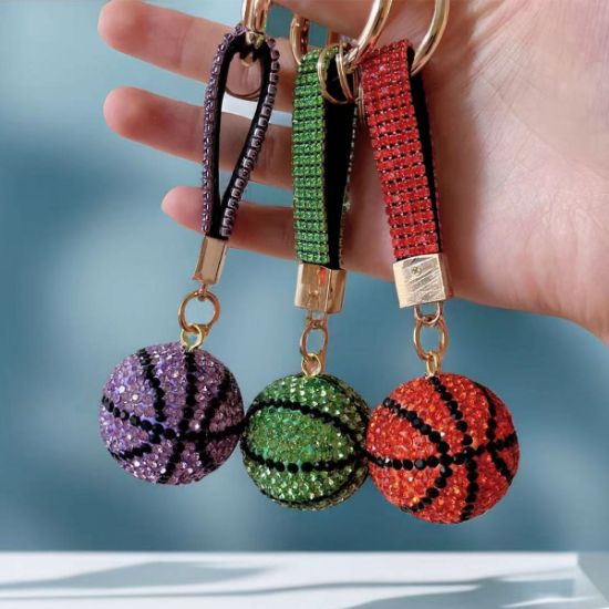 Picture of Creative cute diamond basketball car keychain women's bag pendant metal key chain ring cartoon gift