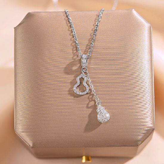 Picture of Japanese and Korean style light luxury diamond silver tassel gourd necklace for women niche temperament titanium steel clavicle chain high-end jewelry