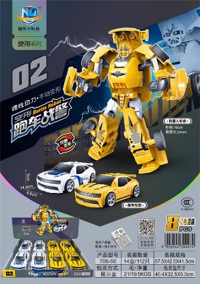 Picture of High-quality Simulation Inertia Manual Deformation Sports Car Police 8pcs