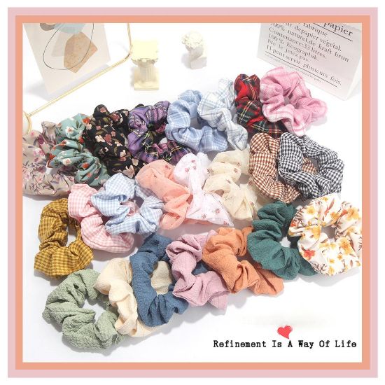 Picture of New JK plaid large intestine ring hair ring Korean version ins fabric floral headband forest series ponytail satin headdress female