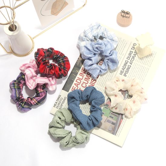 Picture of New JK plaid large intestine ring hair ring Korean version ins fabric floral headband forest series ponytail satin headdress female